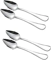 4Pcs Sliver Grapefruit Spoon Stainless Steel Fruit Spoon, Stainless Steel Spoon, Serrated Edge Ice Cream Scrape Cut Spoons For Fruit Dessert Cheese Kitchen Tool with Non-stick Plating Flatware