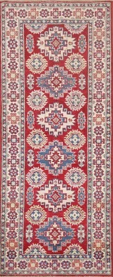 Red/ Ivory Super Kazak Oriental Runner Rug 3'x8' Wool Handmade Hallway Carpet