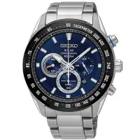 在飛比找Yahoo!奇摩拍賣優惠-SEIKO 精工 SOLAR 太陽能 冰藍眩光三眼計時腕錶/