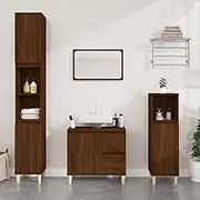 Brown Oak Engineered Wood Bathroom Cabinet with 2 Drawers and 1 Compartment, 65x33x60 cm - Modern Floating Vanity, Cabinet & Sink Console, Wall Mount, Eucalyptus Wood Feet