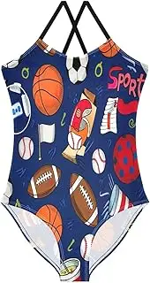 [RPLIFE] Girl Bathing Suits 3-10 Y Beach Bathing Suit, Sports Items Balls Deep Blue