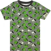 [Minecraft] Boys T-Shirt All Over Print Creeper Zombies Grey & Green Cotton Top