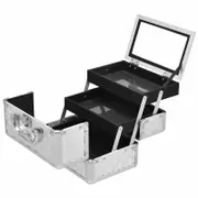 Costway Portable Cosmetic Makeup Case Diamond Pattern Beauty Case Organizer Silver