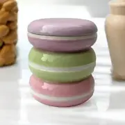 New Kitchen Pastel Pink Stacked Macaroon Cookies Ceramic Cookie Jar Canister