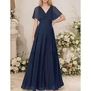 A-Line Wedding Guest Dresses Elegant Dress Wedding Guest Engagement Floor Length Short Sleeve V Neck Chiffon with Pleats Ruched 2025