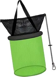 Folpus Floating Fishing Net Bait Bucket Sturdy Nylon Mesh Anti Jump Easy Carrying Folding Large Storage Cage Fish Basket for Minnows