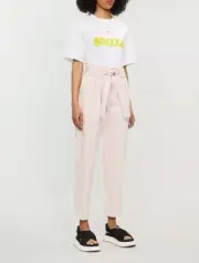 Sandro Paris 42 Tod Belted Cotton Linen Twill Tapered Paperbag Pants RoseNWT