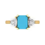 3 Emerald Trillion 3stone Turquoise Stone Promise Wedding Ring 14k Yellow Gold