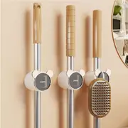 2pcs Wall Mounted Mop Holder Multifunctional Bathroom Mop Clip Mop Storage Rack