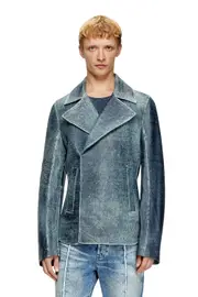 [Diesel] Diesel - Jacket in denim-treated leather - Leather jackets - Man - Blue 50 Blue