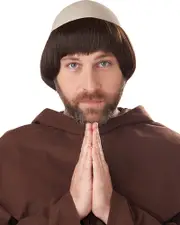 Medieval Friar Short Brown Wig with Bald Cap