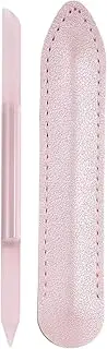 HARFINGTON Glass Cuticle Pusher Tool Dual Ended Crystal Glass Cuticle Remover Manicure Stick with PU Leather for Nail Care Shaper Cuticle Filing, Pink