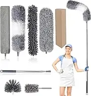 New Upgrade Feather Duster 100inch Bold Extension Telescopic Pole, Bendable & Washable Microfiber Dusters,with 3 Brush for Cleaning Ceiling Fan, Cobweb,Gap, High Ceiling, Blinds, Furniture, Cars