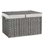 180L Wicker Storage Basket with Lid, Handwoven Rattan Large Shelf Basket with...