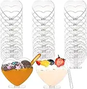 Coloch 100 Pack Plastic Mini Dessert Cup with Spoon for 4 oz Dessert/2.7 oz Liquid, Clear Parfait Appetizer Cup Heart-shaped Small Serving Bowl for Party, Buffet, Valentine's Day, Wedding