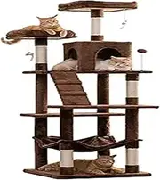 Multi-Level Indoor Cat Tree Tower - Plush Cat Condo with Spacious Padded Perch and Scratching Post(Brown)