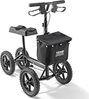 VEVOR Folding Knee Scooter, Aluminum Steerable Knee Walker with Height-Adjustable Handlebar & Knee Pad, 12" All-Terrain Wheels, Dual Brakes, Leg Recovery Scooter for Broken Ankle Foot Injuries, 159KG