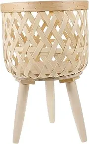 NOLITOY Wooden Plant Pot Base Woven Planter Basket Home Decor Easy to Use Space-Saving Design