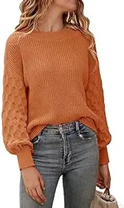 [Valtorixia] Women's 2025 Winter Pullover Sweater Casual Crewneck Sweaters for Women Loose Plain Jumper Sweater (Orange,Medium)