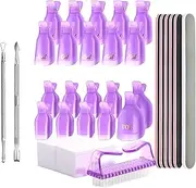 HIGHROCK Nail Polish Gel Remover Tools Kit with hand and toe Nail Clips, 100 Nail Remover Cotton Pad, Nail Brush, Cuticle Pusher, Cuticle Peeler, 100/180 Nail File, Buffer Block (PURPLE)