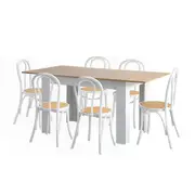 Oikiture 160cm Extendable Dining Table with 6PCS Crossback Dining Chairs White