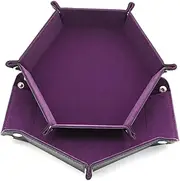 OFFIGAM Hexagon Collapsible Dice Tray Foldable PU Leather Storage Box for Dice Jewelry Stylish Purple Desktop Organizer Easy to Clean Storage