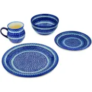 Polish Pottery Dinner Place Setting Cobalt Winter Frost UNIKAT