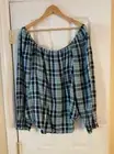 Women's Plus NWT Long Sleeve Plaid Metallic Peasant Boho Top Blouse Sz 16
