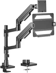 Brateck LDT81-C024P-ML-B Pole Mounted Gas Spring Dual Monitor Arm with Laptop Holder for 17-49 Inch Monitor, Black