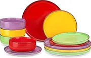 [vancasso] Bonita Stoneware Dinnerware Sets, 12 Pieces Dishes Set，Polished Round Plates and Bowls Set for 4, Dishwasher and Microwave Safe, Multicolor