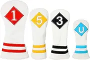 Andux 4Pack/Set PU Diamond Golf 460cc Driver Fairway Woods Hybrids Club Head Covers White MT/MG73