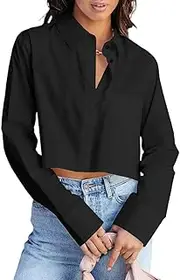 [BONITEE] Women Long Sleeve Half Zip Fleece Lined Collar Sweatshirts Workout Crop Top Sweatshirt Pullover Sweaters