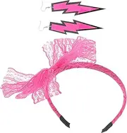 [TEMPNAP] Neon Lace Bow Headband Dainty Drop Earrings Set Vibrant Accessories for Halloween Parties Stylish Lightweight Retro Design for Neon Themed Events