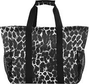 [sanluoli] Tote Bag Foldable Beach Bags Water Resistant Canvas Cars Tote Bag, Black Leopard Print, 1 size