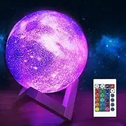 Moon Lamp,CooPark 3D Printing Night Light 16 Colors LED Lighting with 4 Modes USB Charging and Wooden Stand，Remote & Touch Control（15cm/5.9inch Warm Theme Bedroom Decor Cool Creative