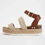 Natural Espadrille Platform Sandals – Ankle Strap, Summer Comfort Size 8
