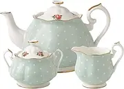 Royal Albert Modern Vintage POLROS25823 Teapot, Sugar, Cream 3 Piece Set, Polka Rose, Bone China, 42.26 Fluid_Ounces