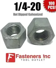 (Qty 100) 1/4-20 Low Carbon Grade 2 Finished Hex Nuts Hot Dipped Galvanized