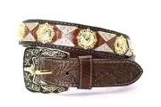 Western Belt Cowboy Gold Brown Bull Rider Belt Concho Belt Pant 30 Cinto Vaquero
