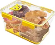 Airtight bread Storage container, Time Recording Bread Keeper Box with Lid, Durable Moisture Resistant Transparent Bread Bins for Kitchen Counter (Yellow)