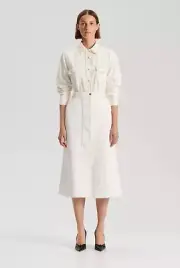 New With tags: RRP$400 SCANLAN THEODORE-SIZE 12-CREAM WHITE DENIM MIDI SKIRT