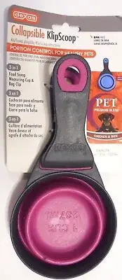 Dexas Collapsible Klipscoop 1 Cup Pet Food Scoop Blue, Pink