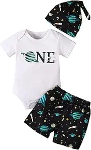 [BIRTHDAY SHARK] Baby Boy 1st Birthday Outfit Infant Boy First Birthday Clothes Boy Astronauts Cake Smash Bodysuit