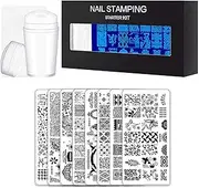 YaSao 10Pcs/Set Nail Stamping Plates with Silicone Clear Stamper Flowers Geometry Printing for Nail Art Stamping Plates Manicure Art Tool Kit