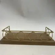 New View Circle Gold Rim Floating Shelf Light Wash Gold Wooden Base Easy Mountin