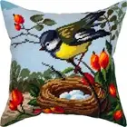 DIY Needlepoint/Tapestry Pillow Kit "Tit at Her Nest" 16x16 in / 40x40 cm