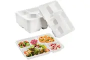 240pcs Sugarcane Bagasse 5 Deep Compartment Lunch Paper Tray Plates 28x22cm Bulk