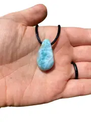 Larimar Pendant with 28" Adjustable Black Cord - Polished Teardrop Pendant