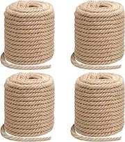 4Pack Jute Rope, 10M x 12MM Natural Jute Rope, Multiple Strands Jute Twine, Thick and Strong Hemp Rope Sisal Rope for Gardening, Cat Scratcher, Decorating (Brown)