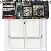 LHBWCVN Vintage Wall of Radio Boombox Valances for Windows, Rod Pocket Window Treatment Drapes Farmhouse Kitchen Curtains Short Blackout Window Curtains for Living Room Bedroom Decor 54x18 Inch